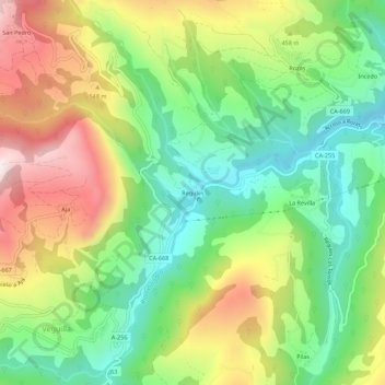 Regules topographic map, elevation, terrain