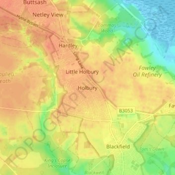 Holbury topographic map, elevation, terrain