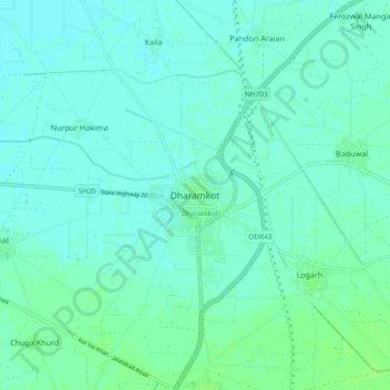 Dharamkot topographic map, elevation, terrain
