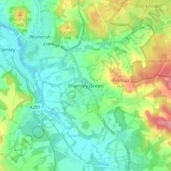 Shamley Green topographic map, elevation, terrain
