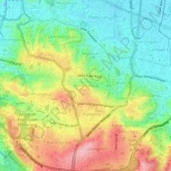 Wonotingal topographic map, elevation, terrain
