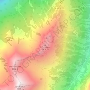 Elferspitze topographic map, elevation, terrain