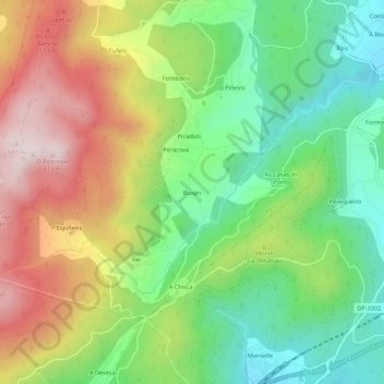 Buxán topographic map, elevation, terrain