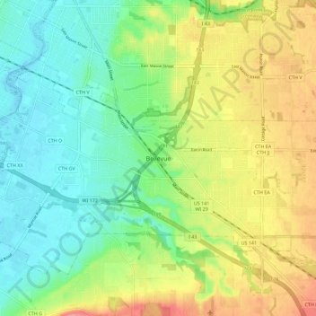 Bellevue topographic map, elevation, terrain