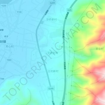 Huaqiao Farm topographic map, elevation, terrain