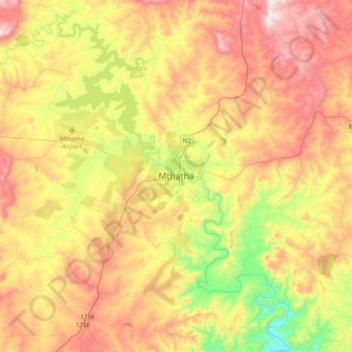 Mthatha topographic map, elevation, terrain
