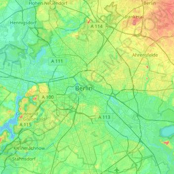 Berlin topographic map, elevation, terrain