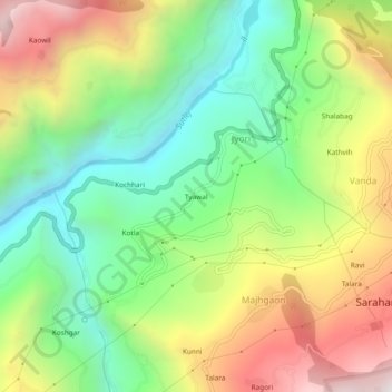 Tyawal topographic map, elevation, terrain
