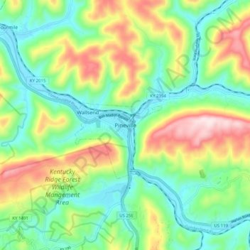 Pineville topographic map, elevation, terrain