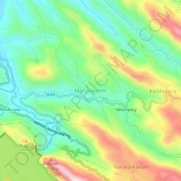 Mariyapuram topographic map, elevation, terrain