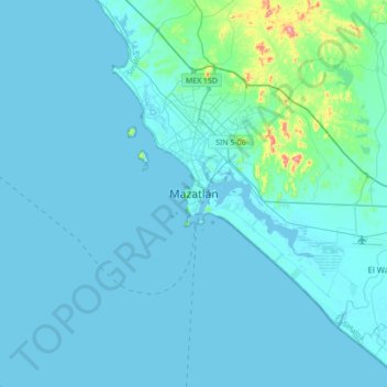 Mazatlán topographic map, elevation, terrain