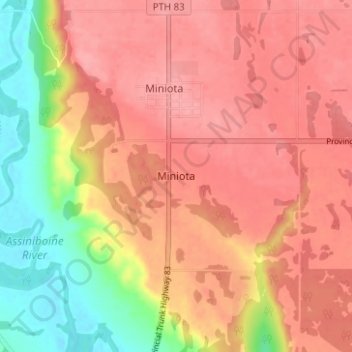 Miniota topographic map, elevation, terrain