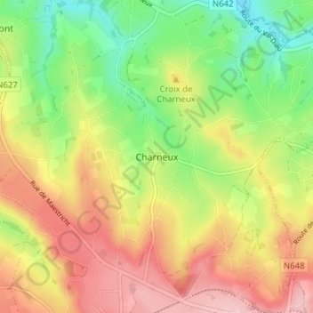 Charneux topographic map, elevation, terrain