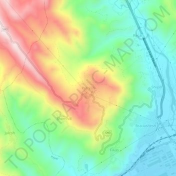 Petresh topographic map, elevation, terrain