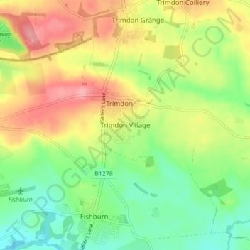 Trimdon Village topographic map, elevation, terrain