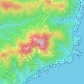 Pic du Cap Roux topographic map, elevation, terrain
