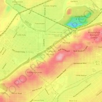 Shadyside topographic map, elevation, terrain
