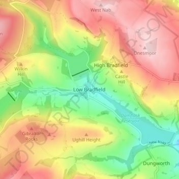 Low Bradfield topographic map, elevation, terrain