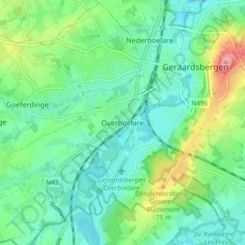 Overboelare topographic map, elevation, terrain