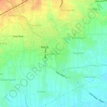Gadungan topographic map, elevation, terrain