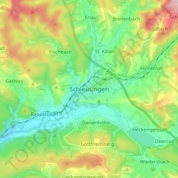 Schleusingen topographic map, elevation, terrain