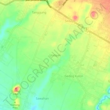 Undaan topographic map, elevation, terrain