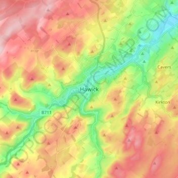 Hawick topographic map, elevation, terrain