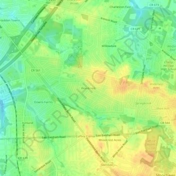 Woodcrest topographic map, elevation, terrain