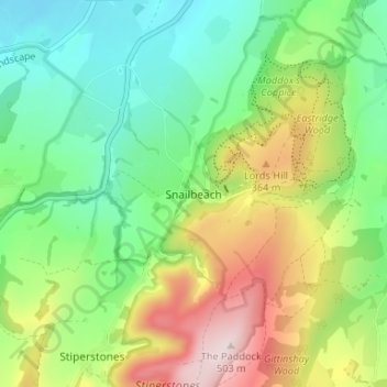 Snailbeach topographic map, elevation, terrain
