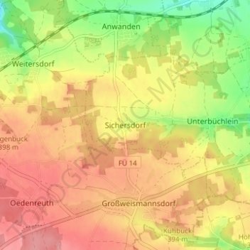 Sichersdorf topographic map, elevation, terrain