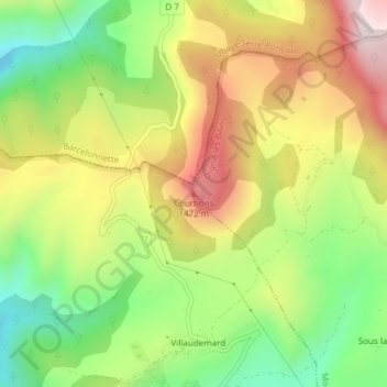 Courbons topographic map, elevation, terrain
