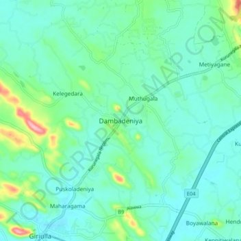Dambadeniya topographic map, elevation, terrain
