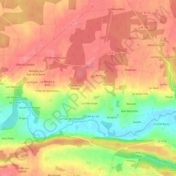 Couëdel topographic map, elevation, terrain