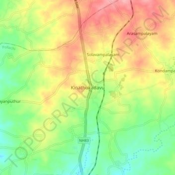 Kinathukadavu topographic map, elevation, terrain