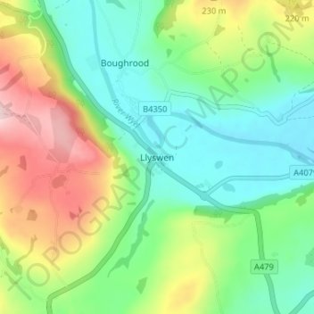 Llyswen topographic map, elevation, terrain