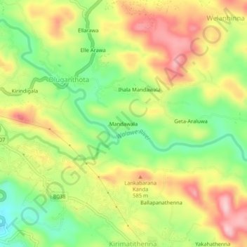 Mandawala topographic map, elevation, terrain