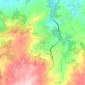 Celanova topographic map, elevation, terrain