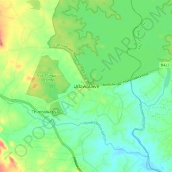 Udawalawe topographic map, elevation, terrain