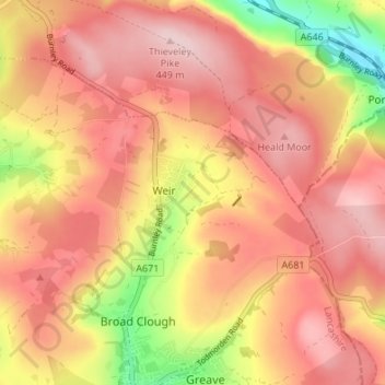 Irwell Springs topographic map, elevation, terrain