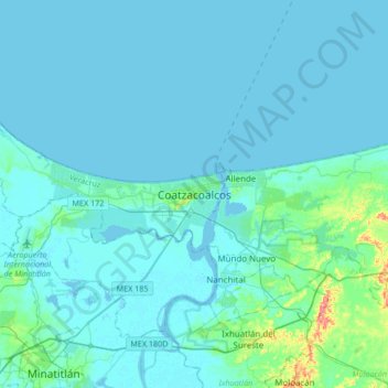 Coatzacoalcos topographic map, elevation, terrain