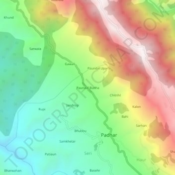 Paundal Bunha topographic map, elevation, terrain