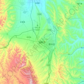 固原市 topographic map, elevation, terrain