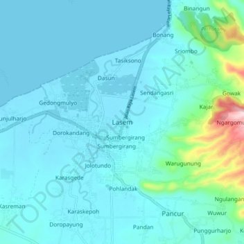 Lasem topographic map, elevation, terrain