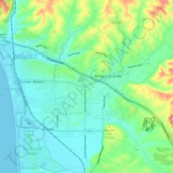 Arroyo Grande topographic map, elevation, terrain