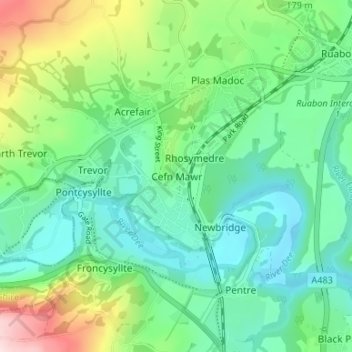Cefn Mawr topographic map, elevation, terrain