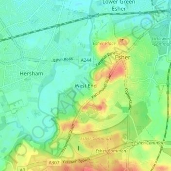 West End topographic map, elevation, terrain