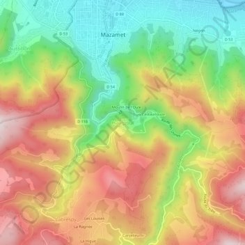 Hautpoul topographic map, elevation, terrain