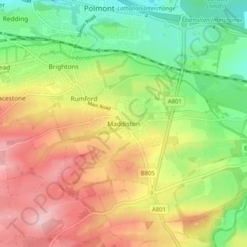 Maddiston topographic map, elevation, terrain