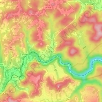 Prudence topographic map, elevation, terrain