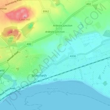 Ashludie Farm topographic map, elevation, terrain